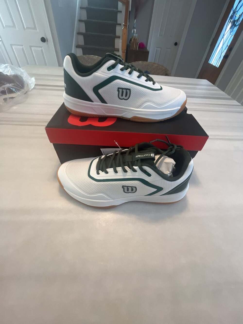 Wilson CourtGlide Tennis Shoes White Green Gum Mens 11